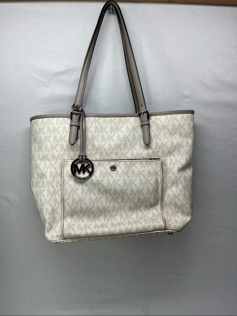 Michael Kors Cream and Taupe Logo Tote Shoulder Bag